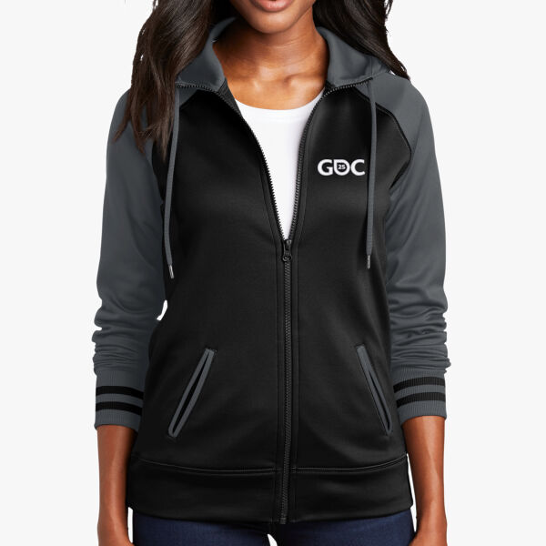 Ladies GDC'25 Hooded Varsity Jacket Thumbnail